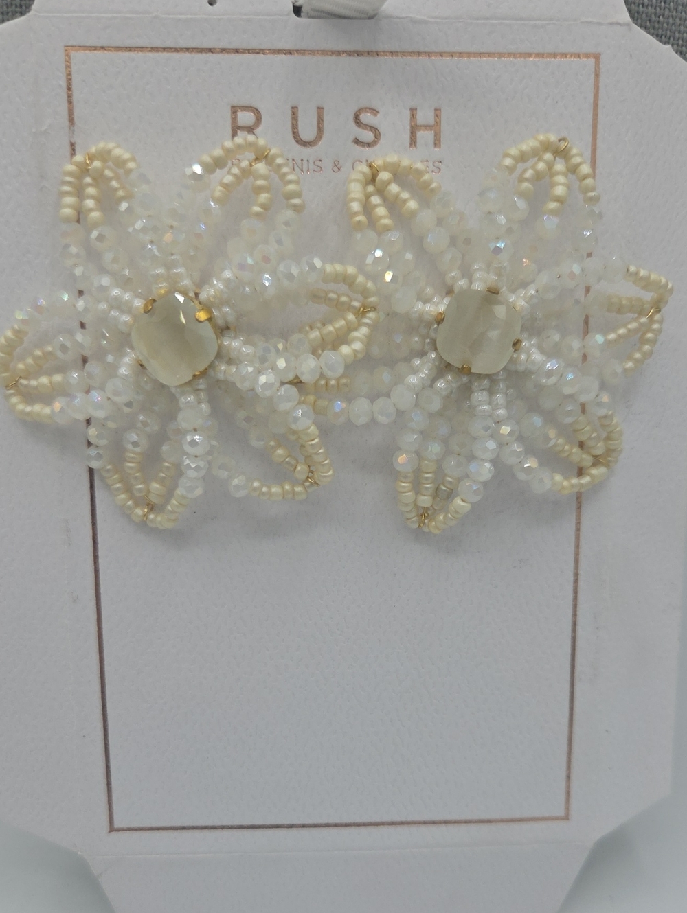 5 for $25! RUSH by Denis & Charles Beaded Flower Statement Earrings Cream